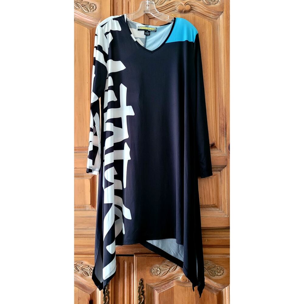 JAMIE SADOCK SUNSENSE Abstract Print Knit Tunic/Dress/Coverup-Asymmetric hem-XL